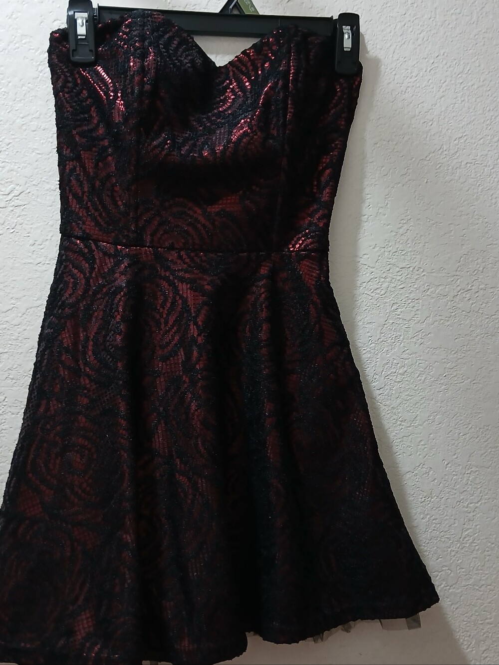 Charlotte Russe nwot Black Dress with Red Metallic Floral Lace